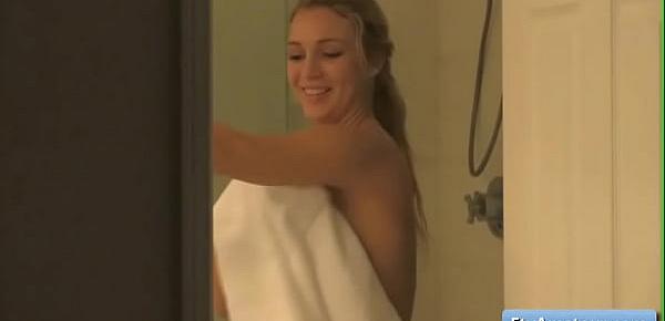  Sexy big tit blonde young amateur Zoey masturbate in her shower and reach intense orgasms